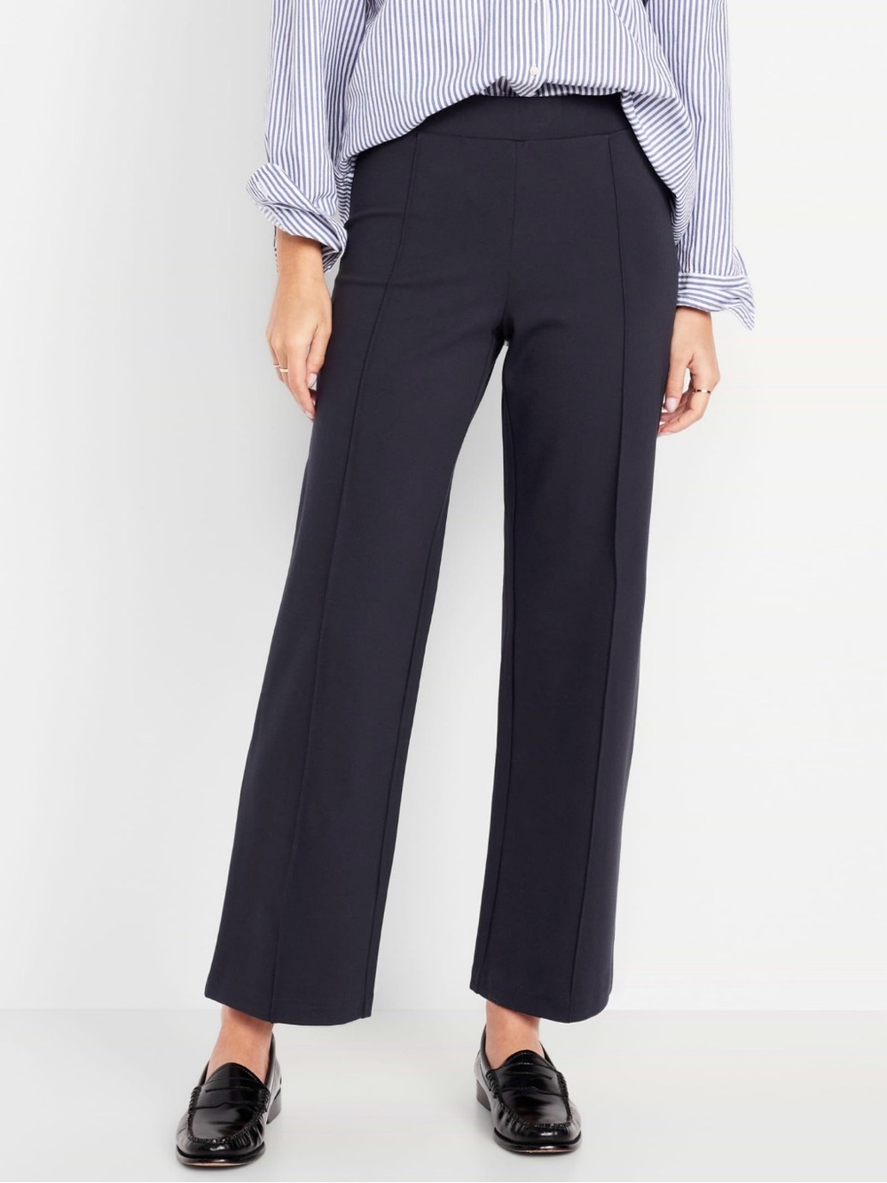 Old Navy Women's Stevie Straight Leg Navy Blue Seam-Front Ponte Pants Size Large